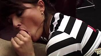 Gorgeous brunette milf Kate Jones takes deep anal in stockings with horny cowgirl riding