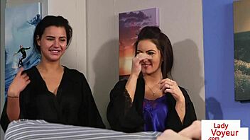 cute femdoms in lingerie humiliate sub guy?