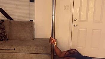 Ebony babe shakes huge fat ass and tits on pole 😍