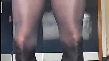 In this compilation, a tgirl with large endowment climaxes while wearing pantyhose