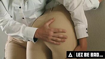 Private riding instructor milf Sinn Sage shows gal Ritchie dominating moves with scissoring