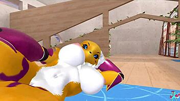 Renamon Furry Stretches in Solo Workout Video