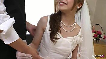 Why not give this small tits Japanese bride one last creampie before her wedding?