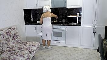 Horny milf gets assfucked hard at home while forgetting about breakfast prep.