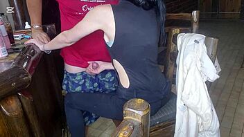 Just the tip in her pussy, standing sex with petite amateur