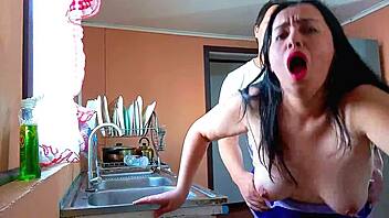 chubby housewife gets passionate rough fucking in kitchen with loud moans