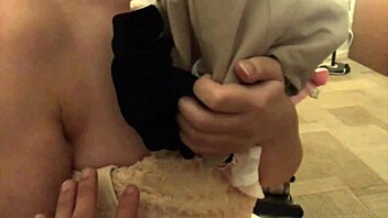 muscular japanese curvy wife hides massive tits under bra for bedroom licking session