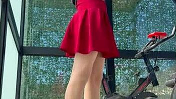 Watch Out! Argentinian Stepsister Sucks Cock Wildly at the Gym in Short Skirt!