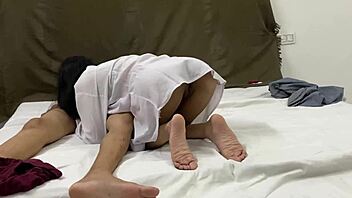 The blonde got naked at night and climbed on that big cock for rough fucking.