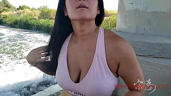 Pregnant asian milf milks big nipples outdoors in solo play