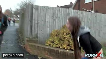 Damn, watch me flash my shaved pussy and skinny body in public lingerie outdoors!