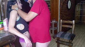 Just the tip in her pussy, standing sex with petite amateur