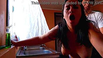 chubby housewife gets passionate rough fucking in kitchen with loud moans