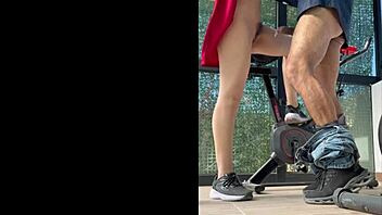 Watch Out! Argentinian Stepsister Sucks Cock Wildly at the Gym in Short Skirt!