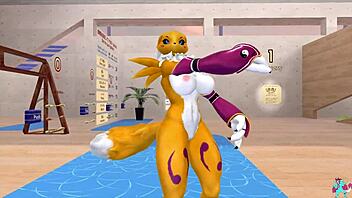 Renamon Furry Stretches in Solo Workout Video