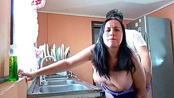 chubby housewife gets passionate rough fucking in kitchen with loud moans