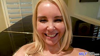 oh wow, this horny blonde milf's taking a wild pounding from that fat cock on her trip