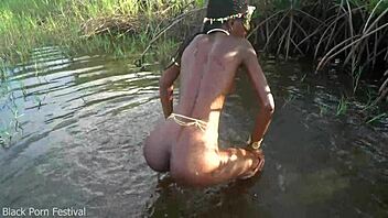 Skinny african village girl struts naked outdoors seeking intense cock action.