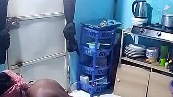 what happens in the kitchen with ebony natural tits and wet pussy doggystyle pt1?