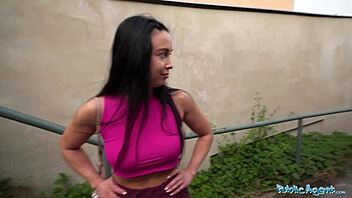 public agent milf bends over for fat cock outdoors in garden shed with blowjob and cumshot