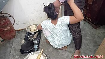 indian desi woman fucked in kitchen, bent over doggystyle with big ass pounded hard during missionary quickie