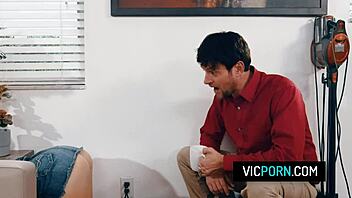 hot brunette milf preston parker got stuck under the table with no panties. she takes some rough doggystyle fucking on desk