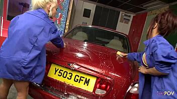 The new boss is arriving soon so these blondes and brunettes dive into lesbian pussy licking and dildo fucking now.