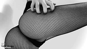 Fishnet tights tease ass and feet, but black and white contrast adds mystery