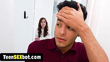 Skinny teen Nikki receives a special surprise in fishnets.