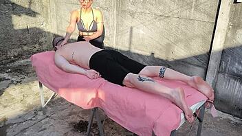 Outdoor Massage Turns Wet and Wild with Huge Cock Pounding Mommy's Pussy!