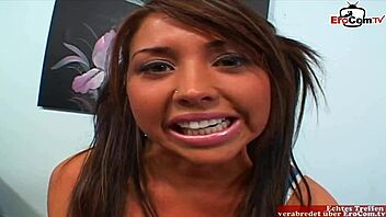 Brunette Latina Teen With Natural Tits Gets Cumshot In Mouth!