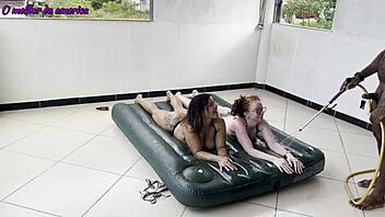 After helping two whores with an easy task, he gets to fuck them hard as reward.