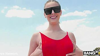 Hey check out Lya's risky sex on the bench with blonde blowjob action 😏