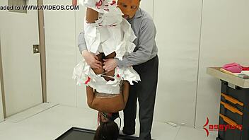 hung upside down in the garage like meat forced to lick ebony ass and swallow cum