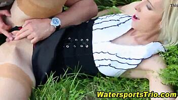 Watch out! This fingered slut urinates wildly after hardcore outdoor action with intense fingering and golden shower fetish.