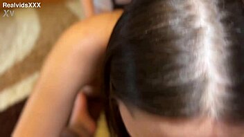 Anna blows her boyfriend while a blonde Stacy fucks her from behind in FFM group.