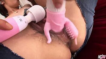 Japanese Chick In Ripped Jeans Kaede Kuroki Takes Two Dicks In Doggystyle And Blowjob Creampie Threesome