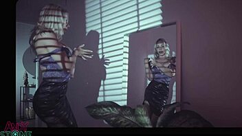 angie lynx performs a sensual striptease in heels, teasing with her cute blue eyes and big tits in this new production