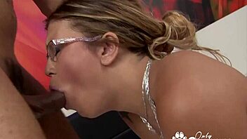 anny lee, blonde latina milf with glasses and tan lines, bends over for hardcore anal fucking and rimjob.