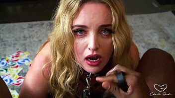 Curvy natural beauty Charlie Forde teases in lingerie before riding wet pussy on thick cock with deep moans and squirting orgasm