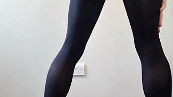 Whoa, check out this big tranny cock cumming hard in pantyhose with nylon fetish vibes 🍆💦