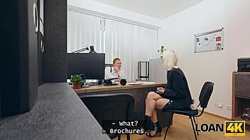 Blonde babe gets rough anal fucking during her loan office interview