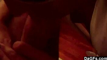 Blonde milf in bikini and glasses drains cock with sloppy blowjob