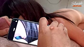 sexy milf delivers sensual blowjob with cum in mouth, ball licking, and foreskin play in european homemade retro style