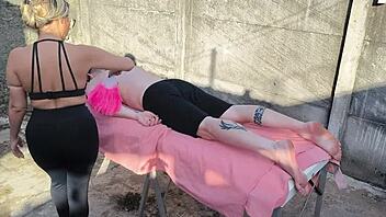 Outdoor Massage Turns Wet and Wild with Huge Cock Pounding Mommy's Pussy!