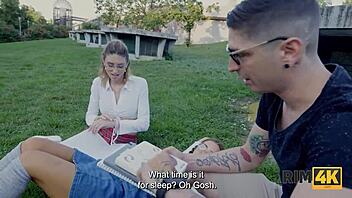 Blonde couple dives into wild ass licking on the sofa.