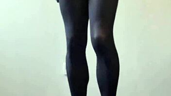 Whoa, check out this big tranny cock cumming hard in pantyhose with nylon fetish vibes 🍆💦