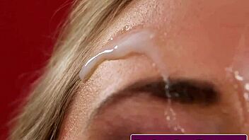 British babe gets facialized while sucking dick in close-up pov action.