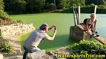 Watch out! This fingered slut urinates wildly after hardcore outdoor action with intense fingering and golden shower fetish.