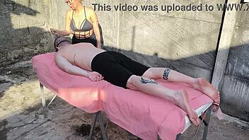 Outdoor Massage Turns Wet and Wild with Huge Cock Pounding Mommy's Pussy!
